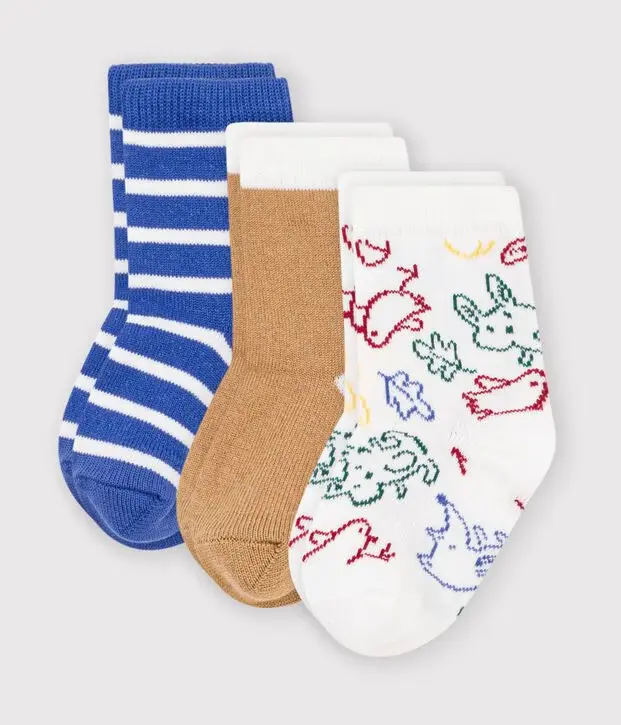 3 paia di calzini in cotone con stampa animalier Petit Bateau