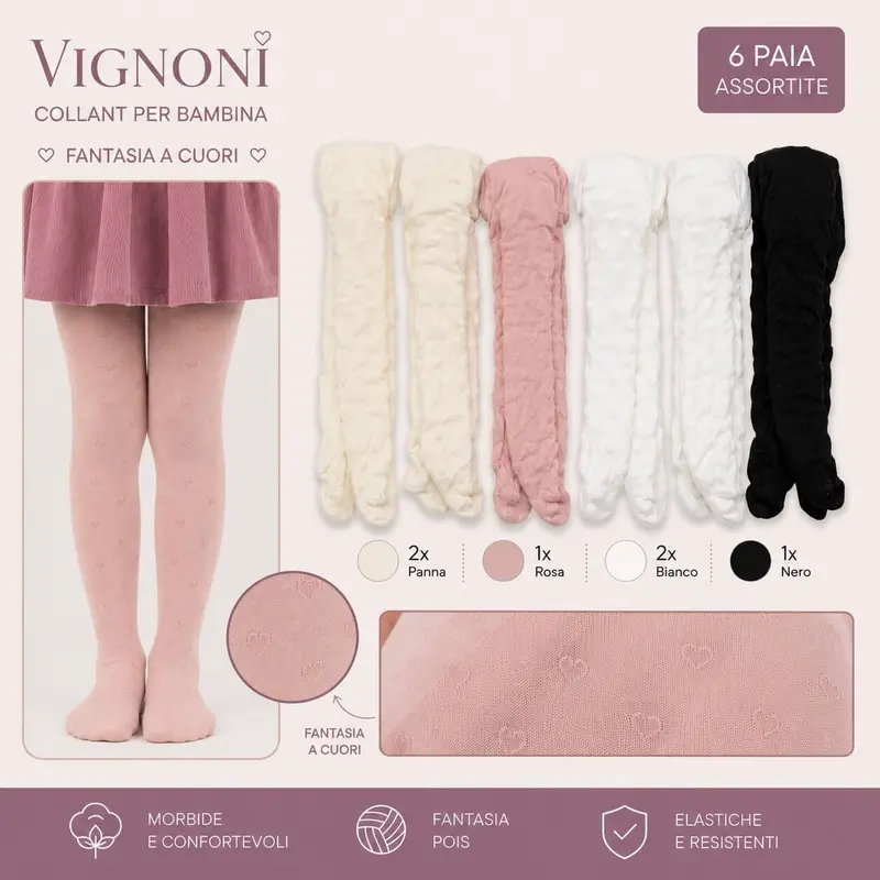 6 Calze Bimba Filanca Fantasia colori misti Vignoni