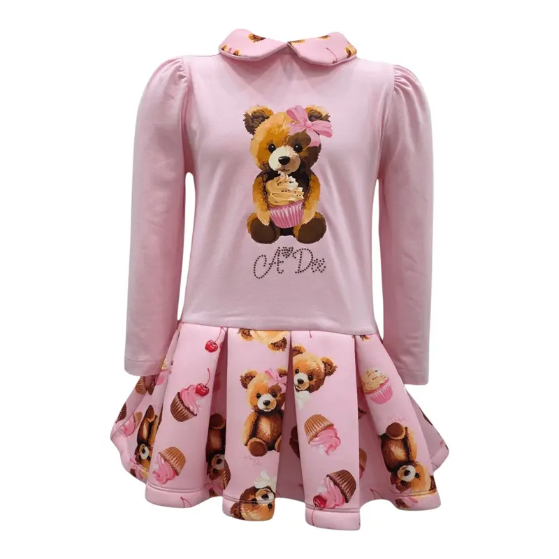 A Dee Abito tinta unita con Orsacchiotti Rosa per Bambina