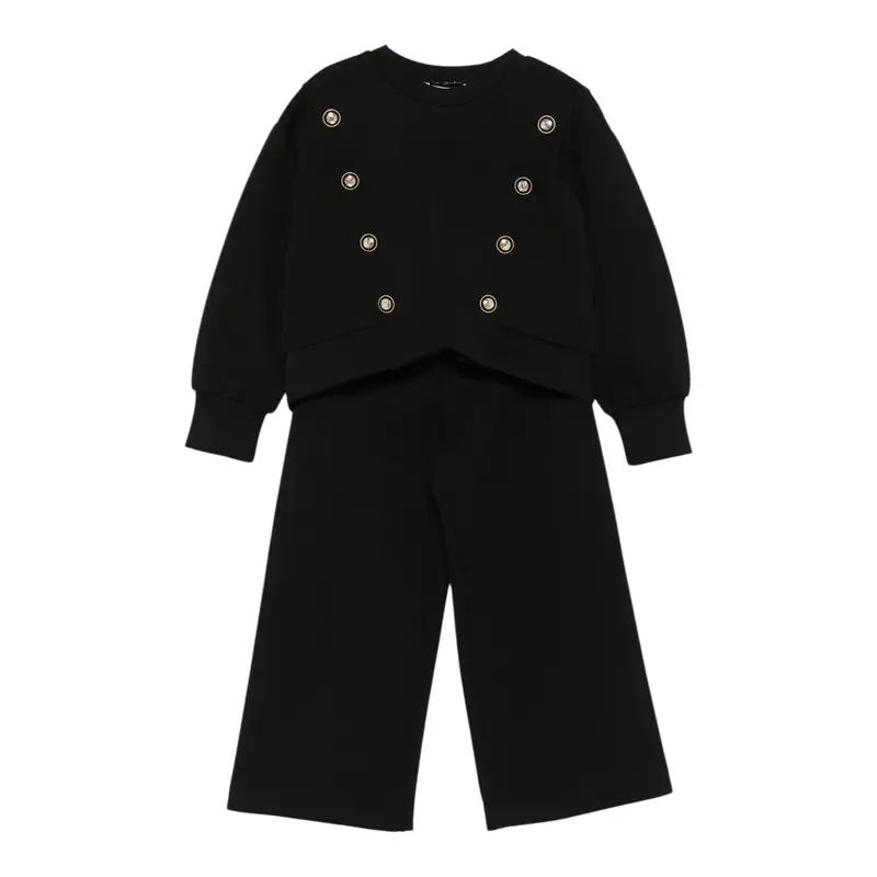 Abel & Lula Completo 2 Pezzi Feloa-Pantalone tinta unita Nero per Bambina