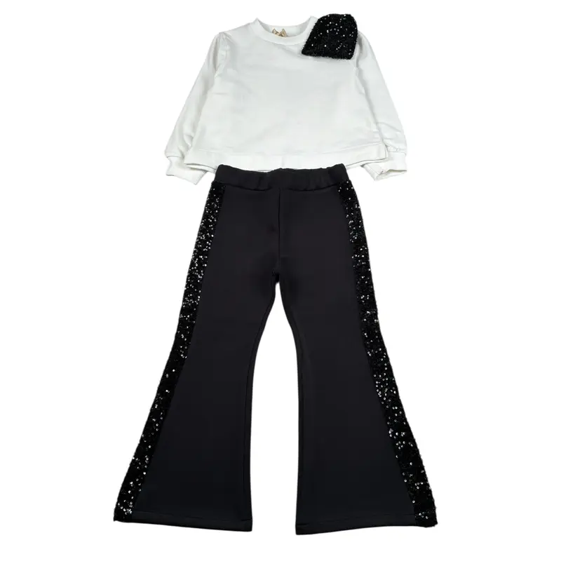 Abel & Lula Completo 2 Pezzi Felpa-Pantalone Bianco/Nero per Bambina