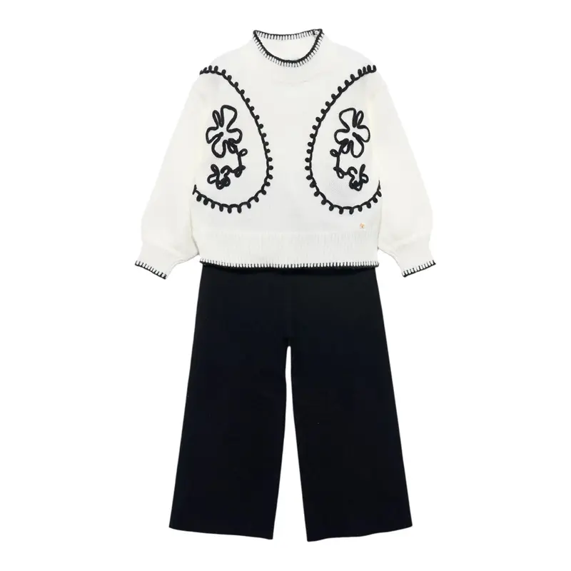 Abel & Lula Completo 2 Pezzi Maglia-Pantalone Bianco/Nero per Bambina