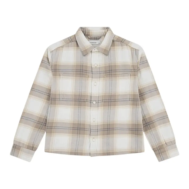 Abercrombie Kids Camicia Bicolore con Fantasia A Quadri Beige per Bambino