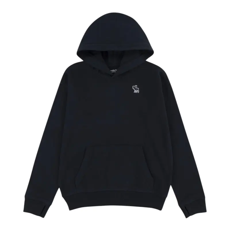 Abercrombie Kids Felpa tinta unita con Cappuccio E Logo Nero per Bambino