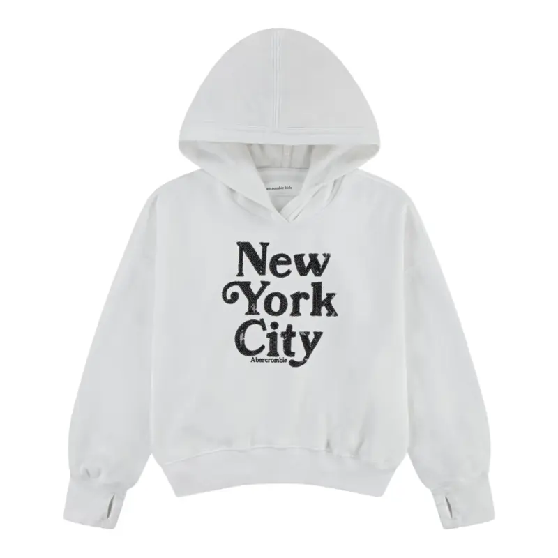 Abercrombie Kids Felpa tinta unita con Cappuccio E Paillettes Panna per Bambina