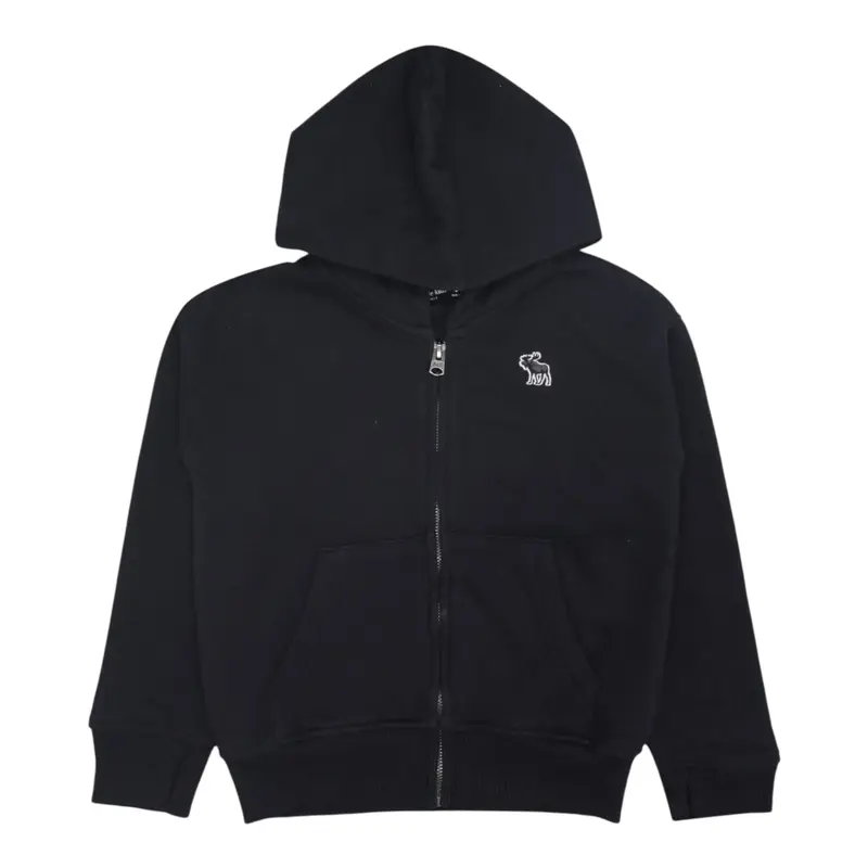 Abercrombie Kids Felpa tinta unita con Zip E Cappuccio Nero per Bambino