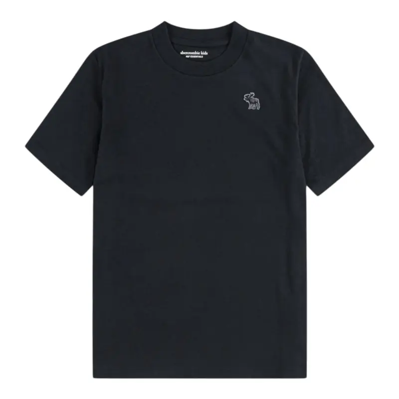 Abercrombie Kids T-Shirt Girocollo tinta unita con Logo Nero per Bambino