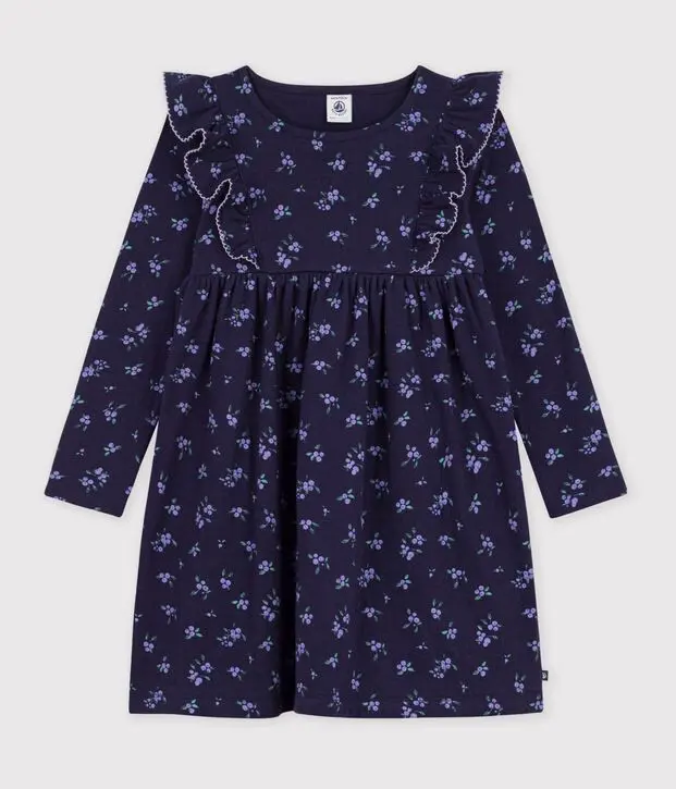 Abito a maniche lunghe in cotone a fiori Petit Bateau