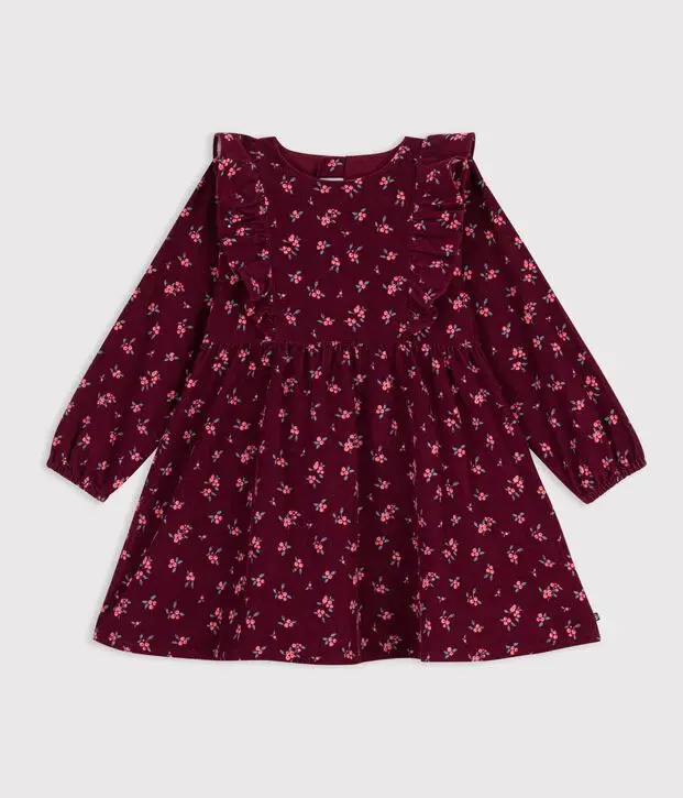 Abito a maniche lunghe in velluto a fiori Petit Bateau