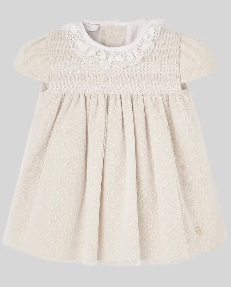 ABITO BEIGE CON FIOCCO SUL RETRO NEONATA PAZ RODRIGUEZ