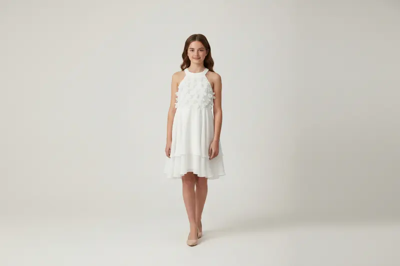 ABITO BIANCO CON FIORI E STRASS BAMBINA