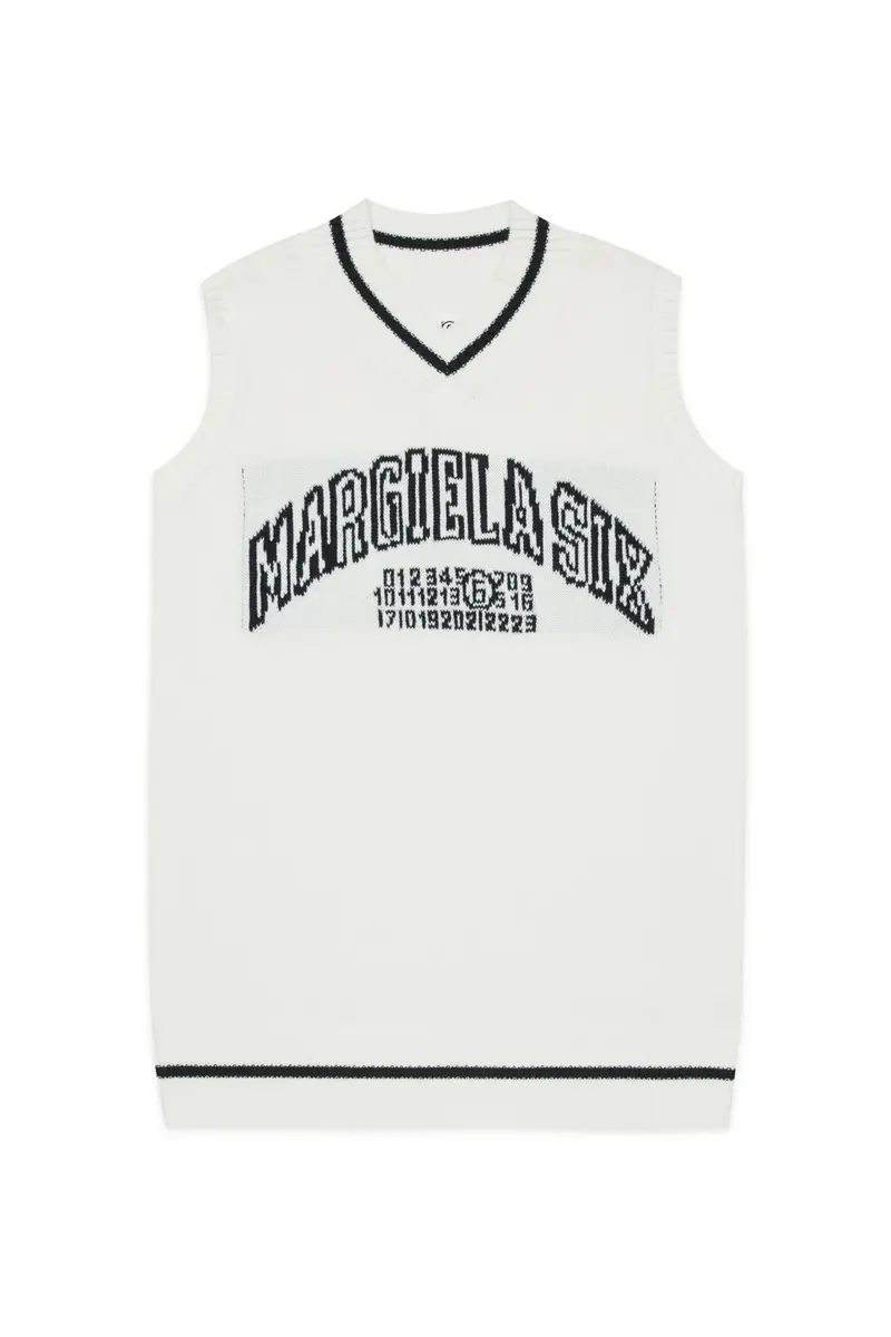 ABITO BIANCO CON SCOLLO A V CON LOGO NERO MAISON MARGIELA