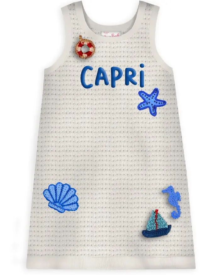 ABITO BIANCO CON SCRITTA RICAMATA CAPRI BLU MC2 SAINT BARTH
