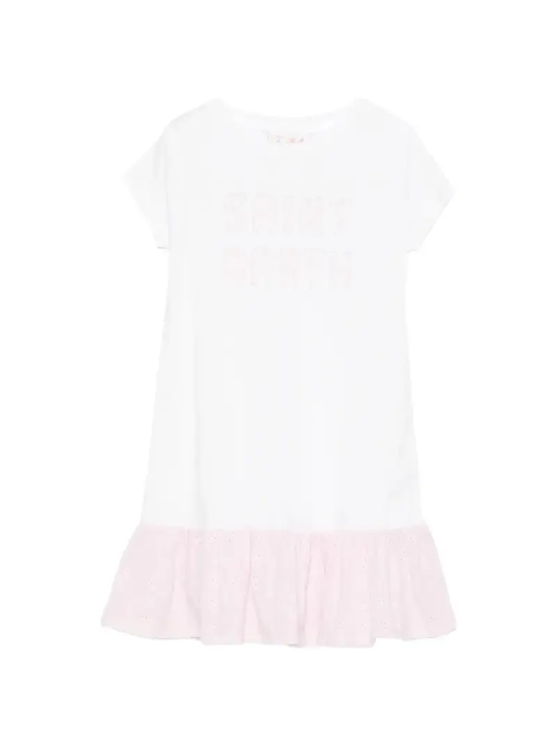 ABITO BIANCO CON VOLANT E LOGO ROSA MC2 SAINT BARTH