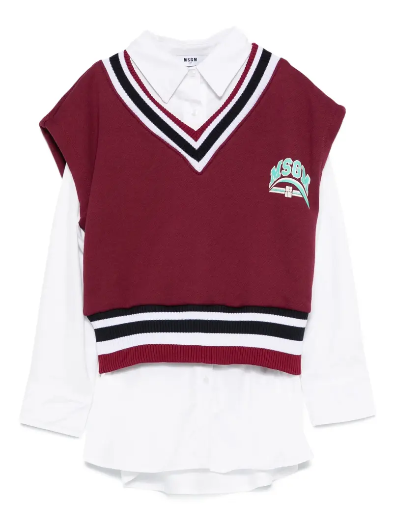 ABITO CAMICIA CON GILET SCOLLO A V BORDEAUX CON LOGO MSGM