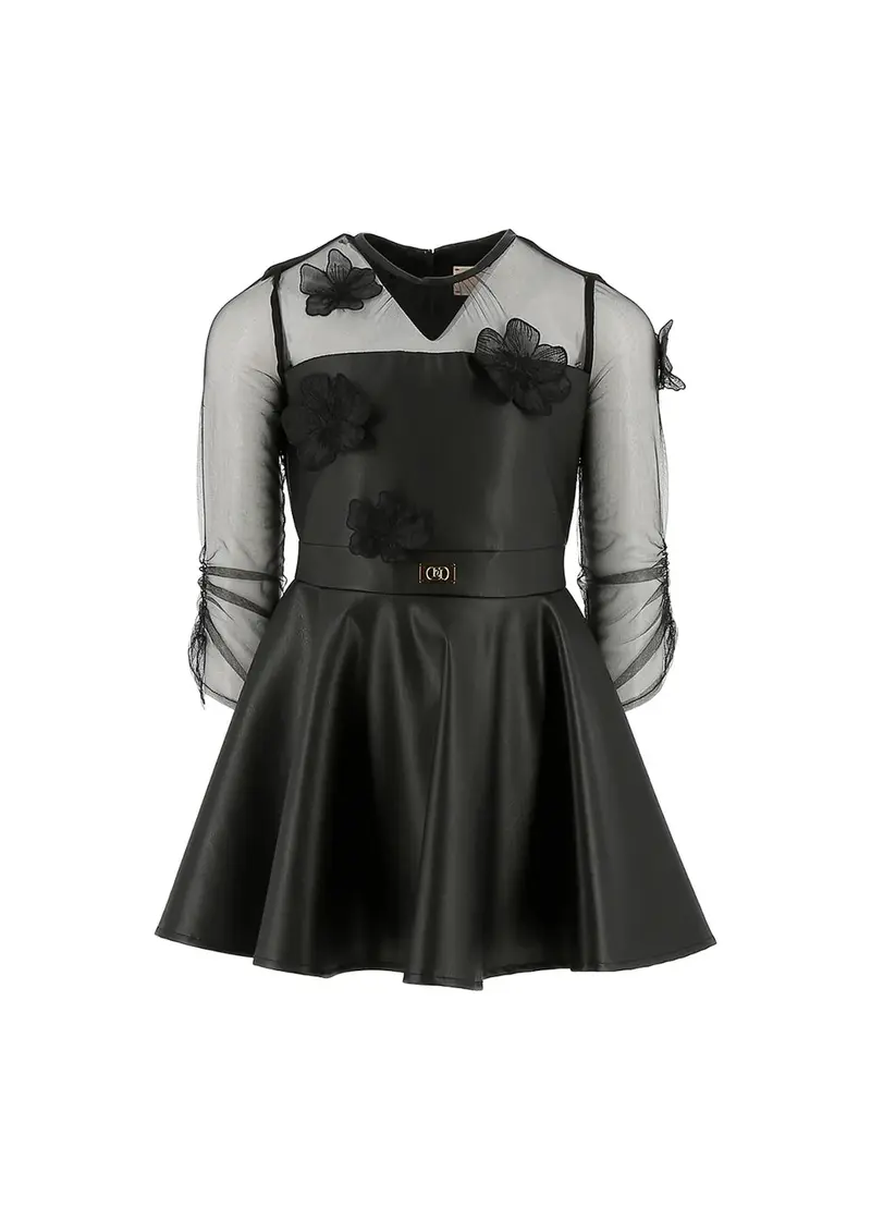 ABITO IN ECOPELLE CON FIORI RICAMATI NERO ELISABETTA FRANCHI