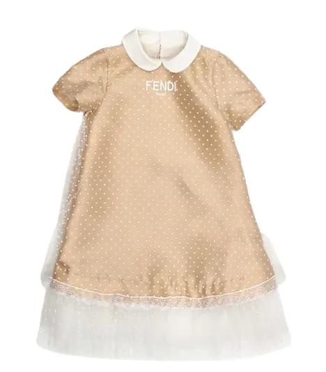 Abito junior in raso duchessa beige e tulle