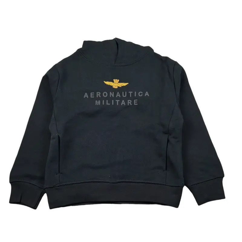 Aeronautica Militare Felpa Chiusa con Cappuccio tinta unita Nero per Neonato
