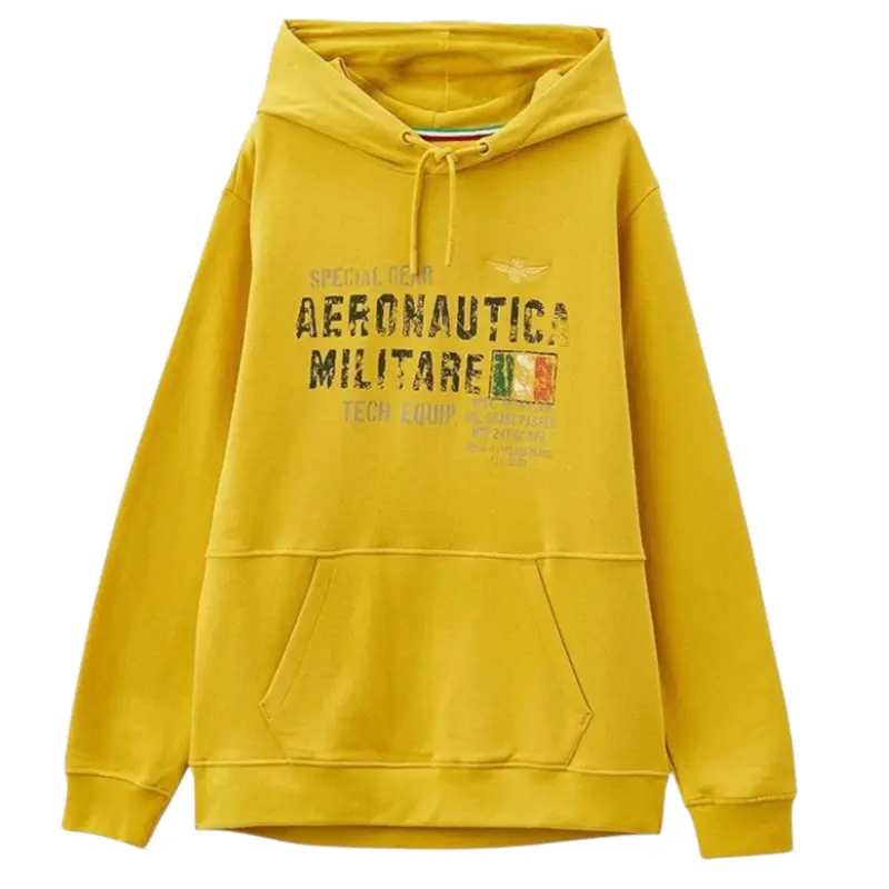 Aeronautica Militare Felpa tinta unita con Cappuccio E Stampa Giallo per Neonato