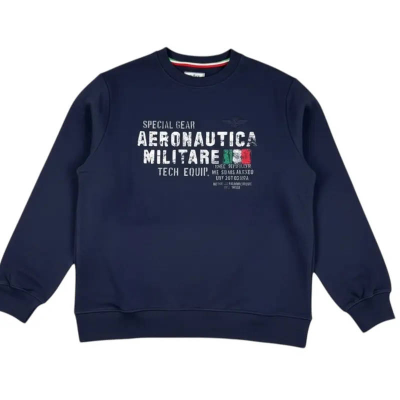 Aeronautica Militare Felpa tinta unita con Stampa Blu per Bambino