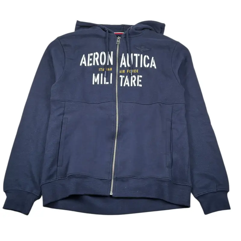 Aeronautica Militare Felpa tinta unita con Zip E Cappuccio Blu per Bambino