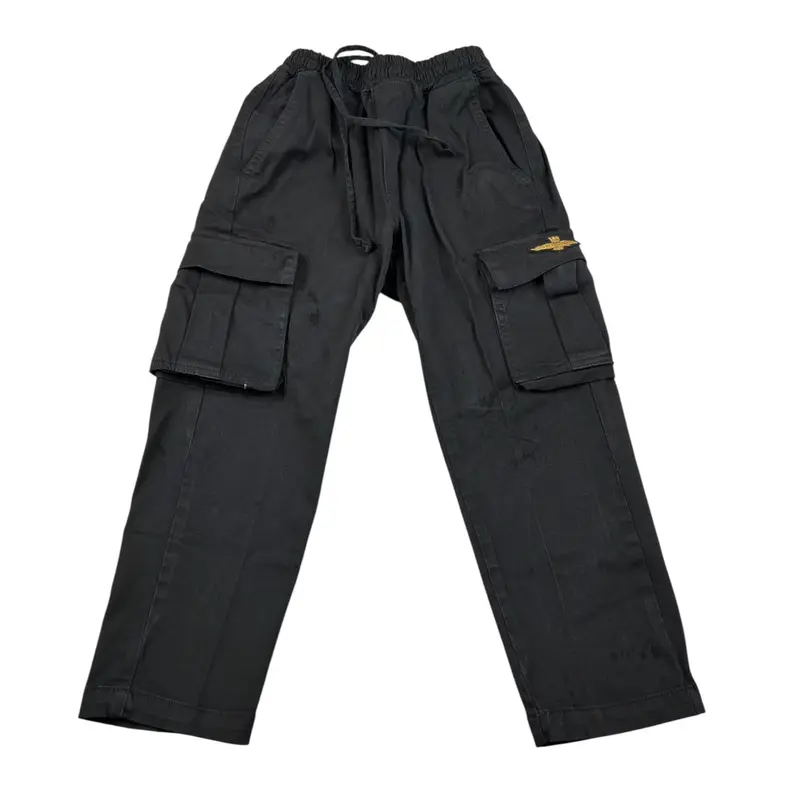 Aeronautica Militare Pantalone tinta unita con Elastico In Vita Nero per Neonato