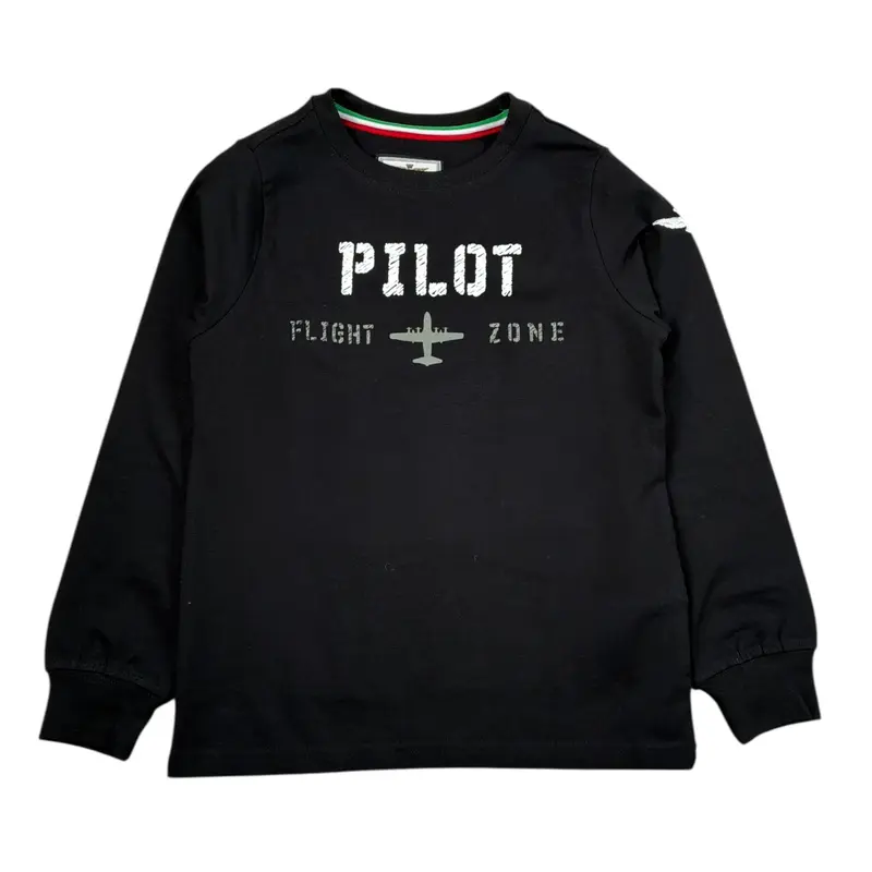 Aeronautica Militare Shirt tinta unita con Stampa Nero per Bambino