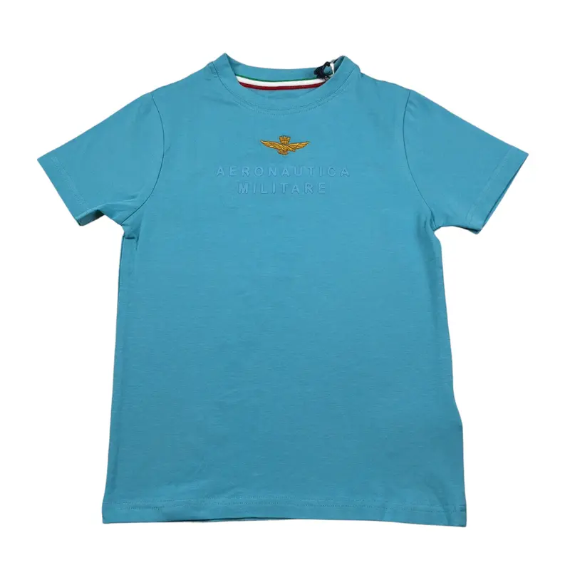 Aeronautica Militare T-Shirt Girocollo tinta unita con Stampa Azzurro per Bambino
