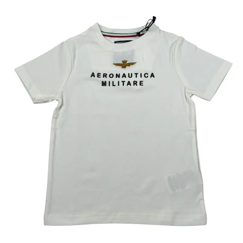 Aeronautica Militare T-Shirt Girocollo tinta unita con Stampa Bianco per Bambino