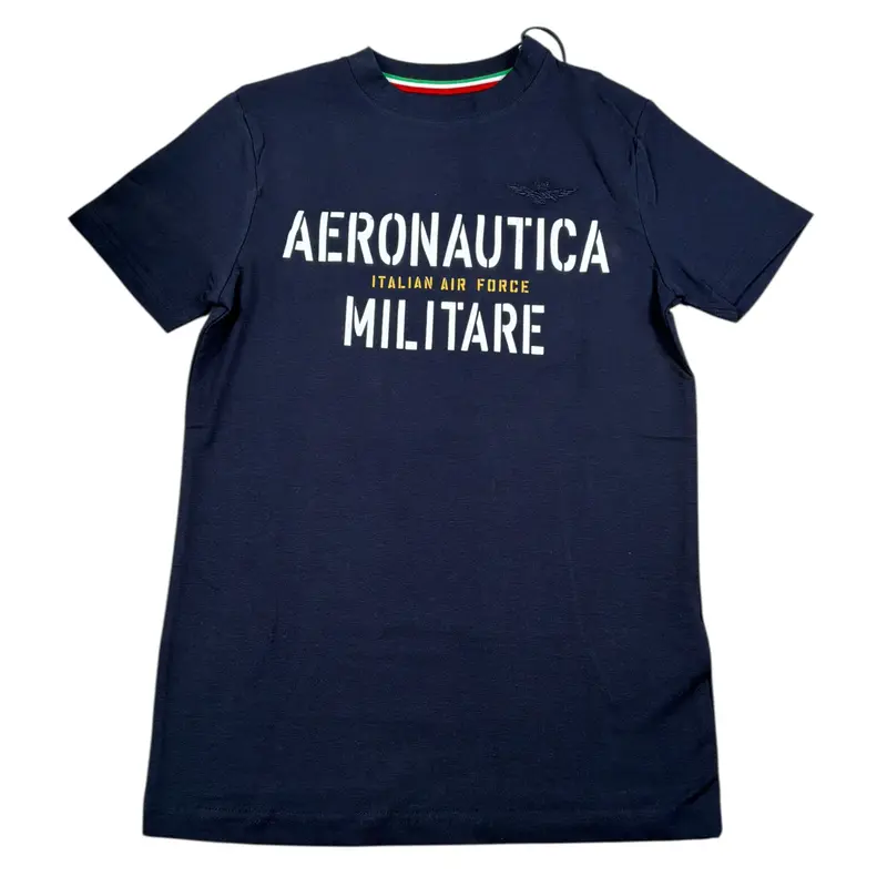 Aeronautica Militare T-Shirt tinta unita con Stampa Blu per Neonato
