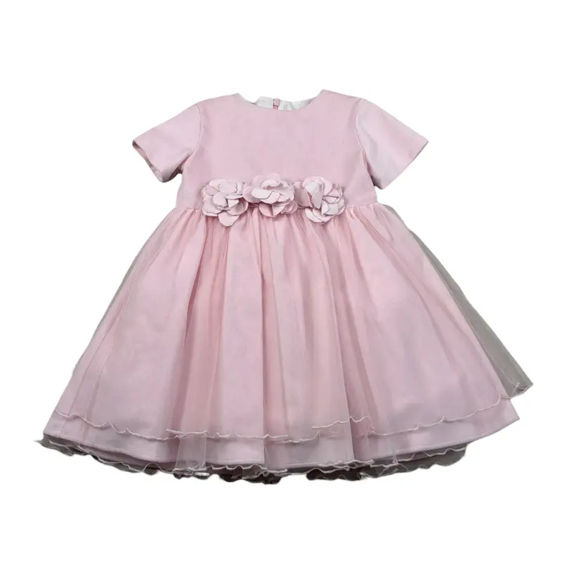 Allegra Abito Mezza Manica tinta unita con Applicazioni Rosa per Bambina
