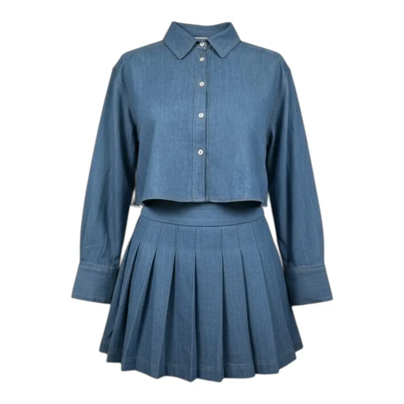 Amiuni Completo 2Pz Camicia-Gonna In Denim Blu per Bambina