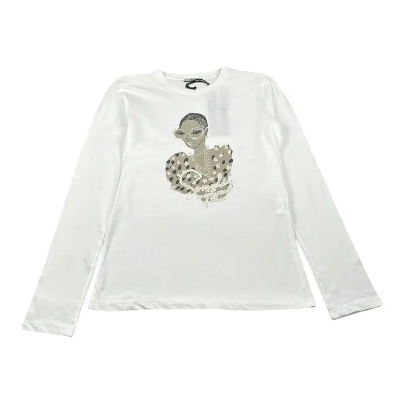 Amiuni Shirt Girocollo tinta unita con Stampa Bianco per Bambina