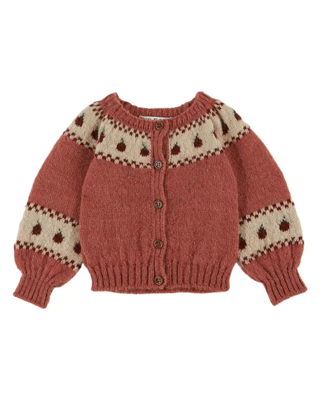 APPLE PIN JACQUARD CARDIGAN | ROSE