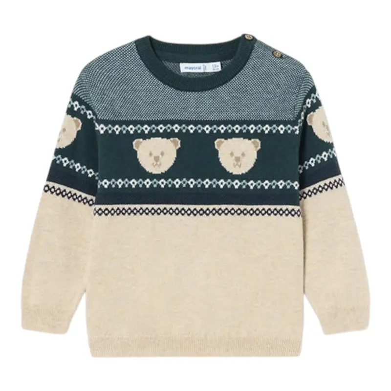 Aspen Maglia Girocollo Bicolore Verde/Beige per Neonato
