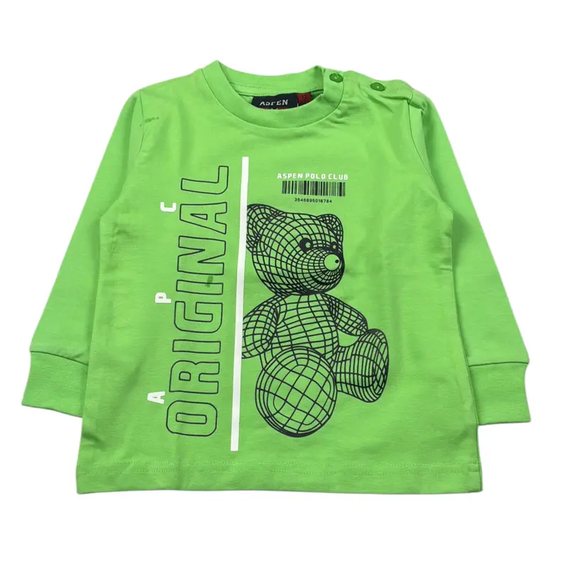 Aspen Polo Club Shirt Girocollo tinta unita con Logo Verde per Neonato