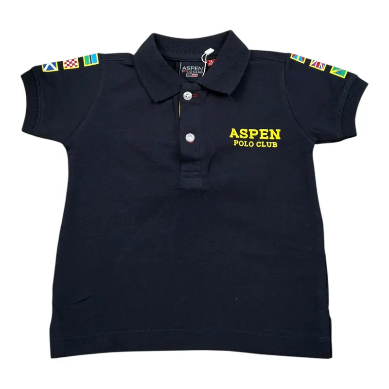 Aspen Polo tinta unita con Stampa Blu per Neonato