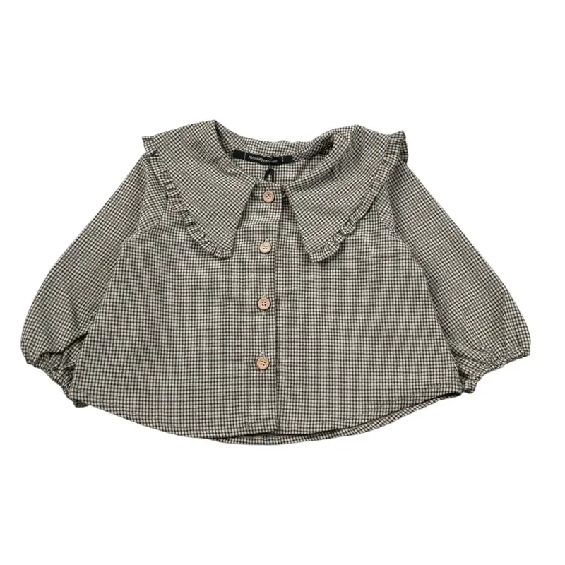Aventiquattrore Camicia Manica Lunga Fantasia Quadretti Beige per Bambina
