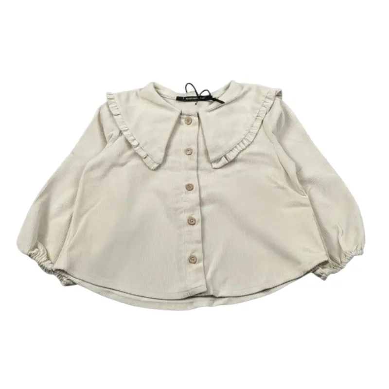 Aventiquattrore Camicia Manica Lunga In Velluto Crema per Neonata