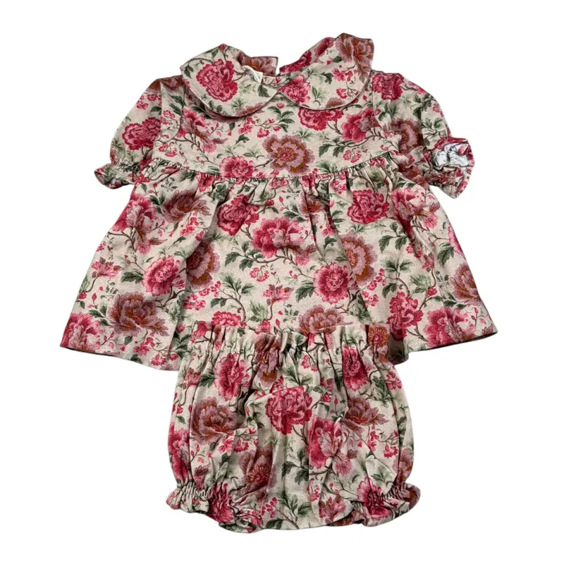 Babe & Tess Abito Manica Lunga tinta unita Stampa Fantasia con Culotte Beige per Neonata