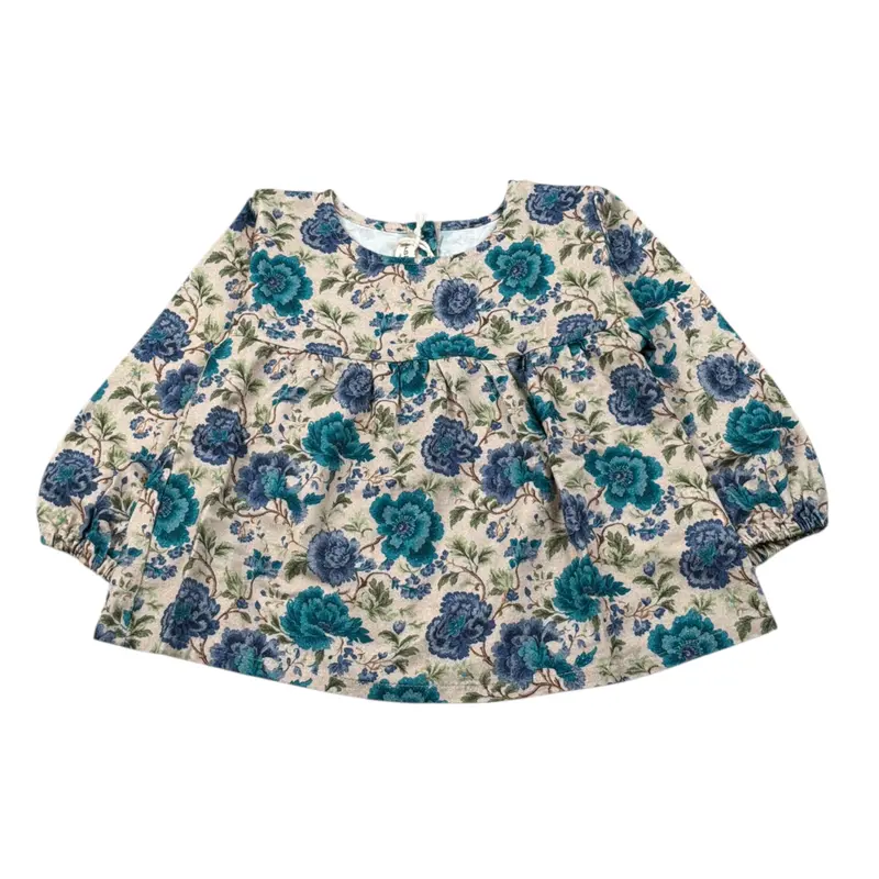 Babe & Tess Camicia Manica Lunga tinta unita Fantasia Floreale Beige/Blu per Bambina