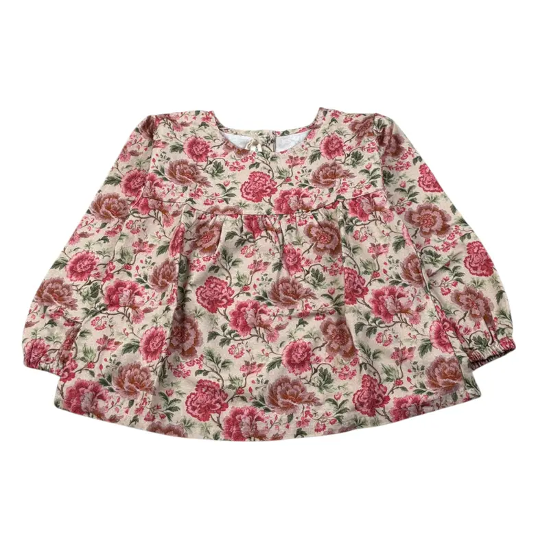Babe & Tess Camicia Manica Lunga tinta unita Fantasia Floreale Beige per Bambina