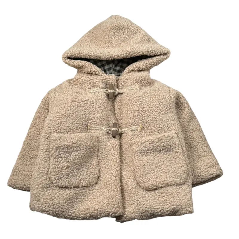 Babe & Tess Cappotto Teddy tinta unita con Cappuccio Beige per Bambina