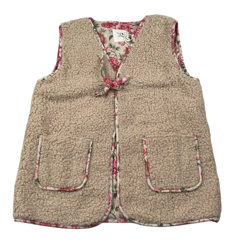 Babe & Tess Gilet tinta unita Teddy Beige per Bambina