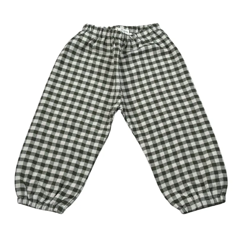 Babe & Tess Pantalone Fantasia Quadretti con Elastico In Vita Verde per Neonato