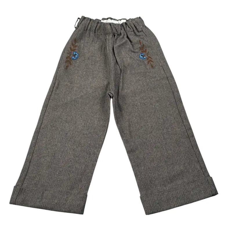 Babe & Tess Pantalone Modello Palazzo con Ricami Beige per Bambina