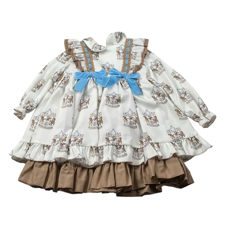 Babine' Abito Manica Lunga tinta unita con Stampe Panna per Bambina