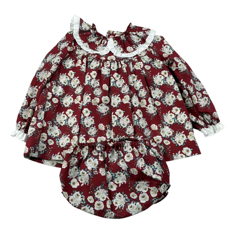 Babine' Completo 2 Pezzi Camicia-Culotte Bordeaux per Neonata
