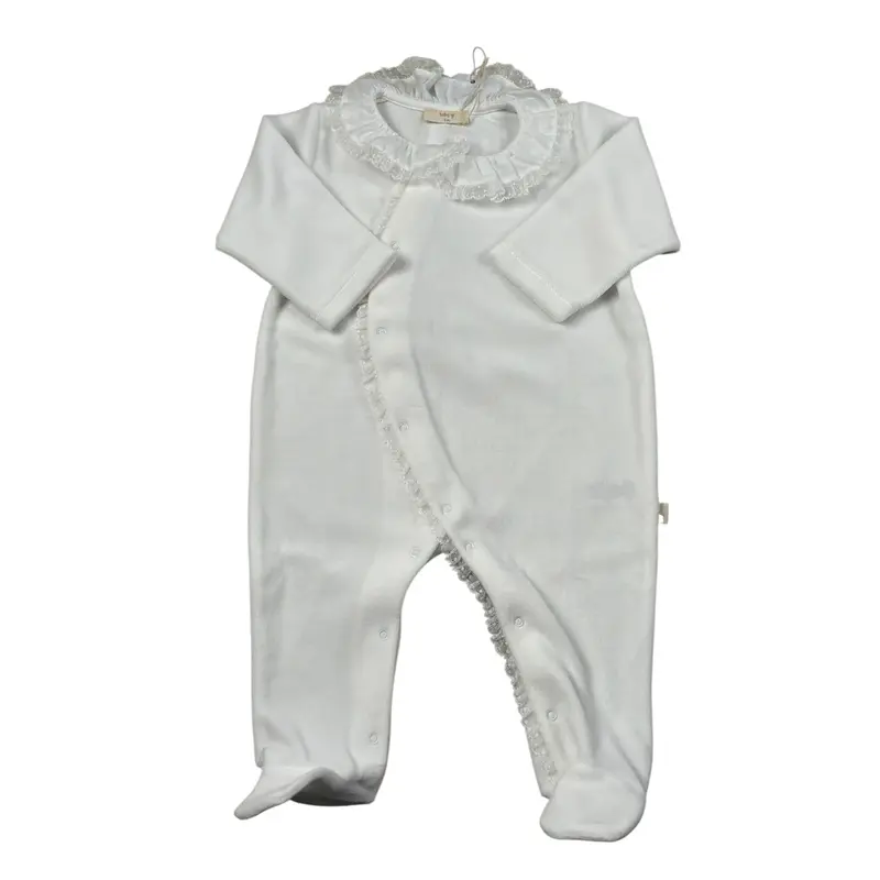 Baby Gi Tutina Manica Lunga tinta unita In Ciniglia Bianco per Neonata