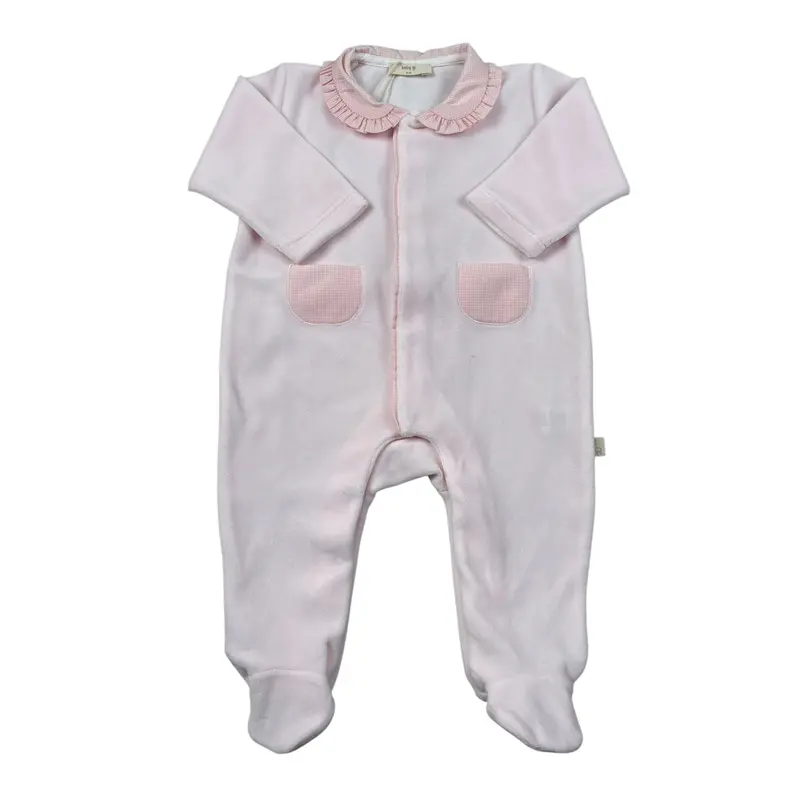 Baby Gi Tutina Manica Lunga tinta unita In Ciniglia Rosa per Neonata